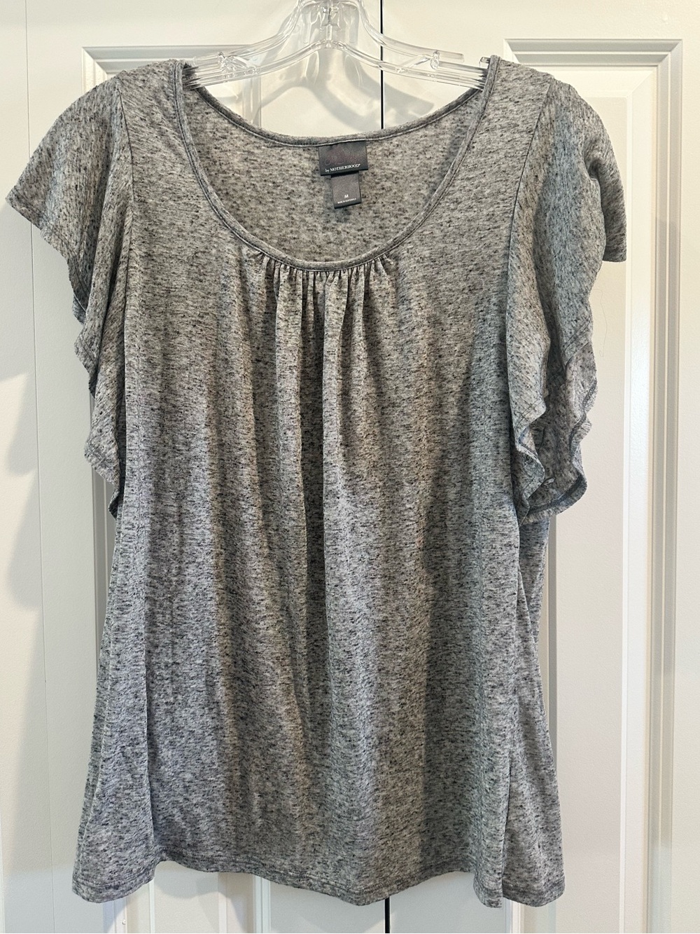 Women’s Gray Ruffle Sleeve Maternity Scoop Neck Top